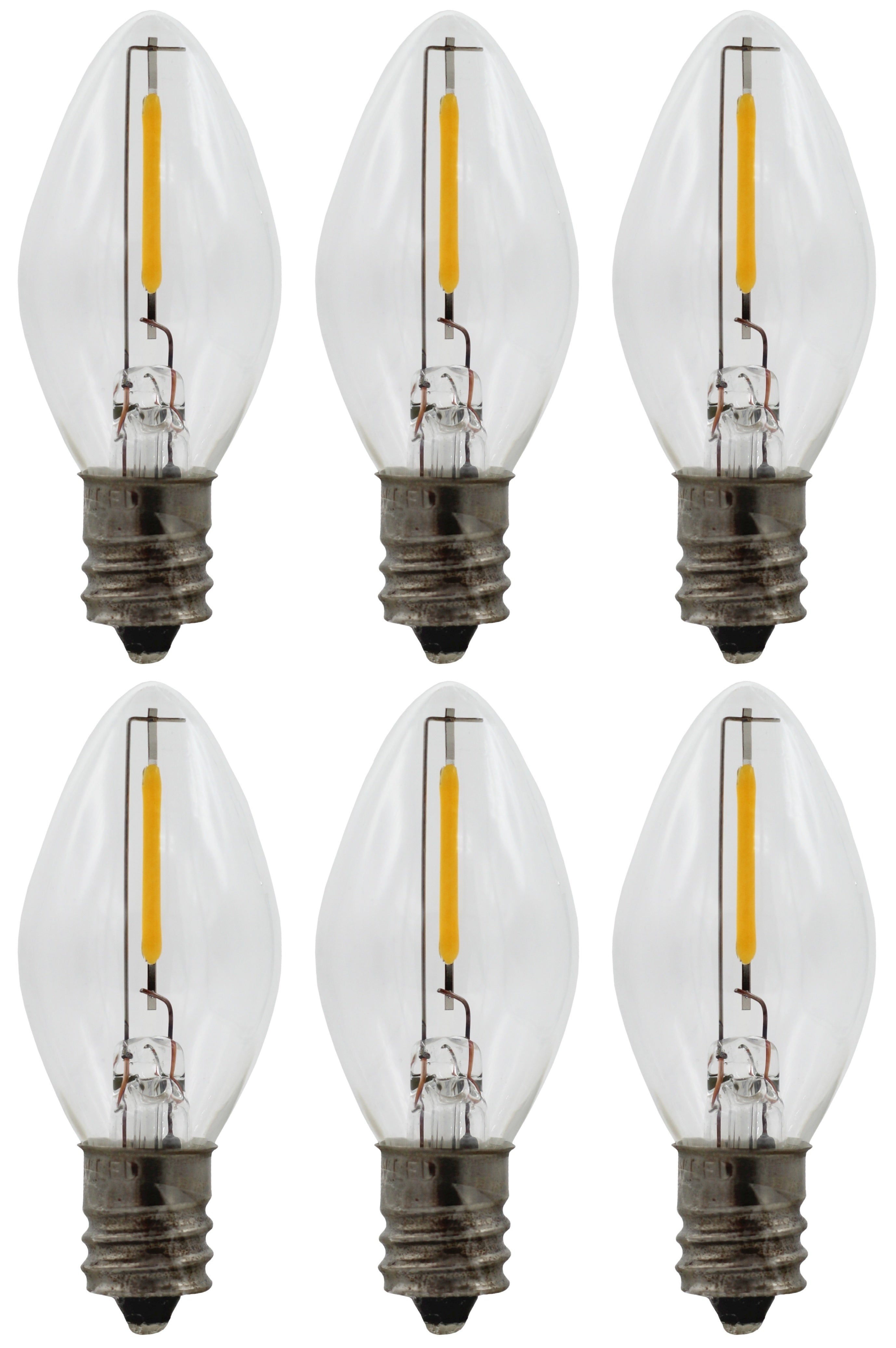 LED Night Light Bulbs (6 Pack), C7 Replacement Light Bulbs – 0.6W Equivalent to 7W Incandescent, White Warm 2700K for Indoor and Outdoor String Lights, Electric Window Candles