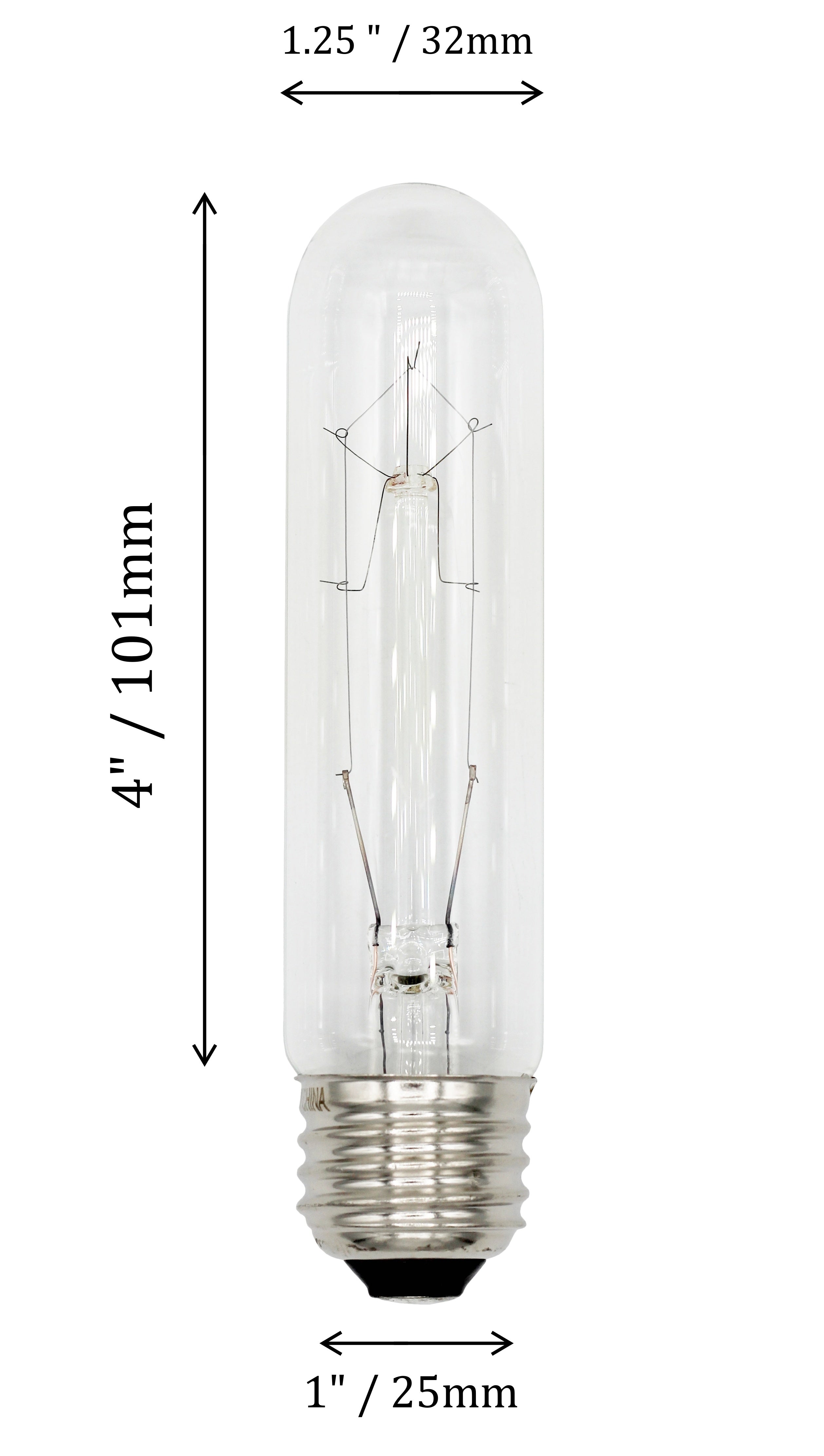 4 Pack of 40 Watt T10 Clear Tubular Light Bulbs - 120V - Medium (E26) Base - 40T10/CL - Incandescent