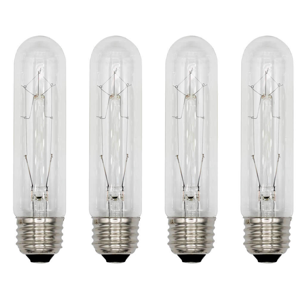 4 Pack of 40 Watt T10 Clear Tubular Light Bulbs - 120V - Medium (E26) Base - 40T10/CL - Incandescent