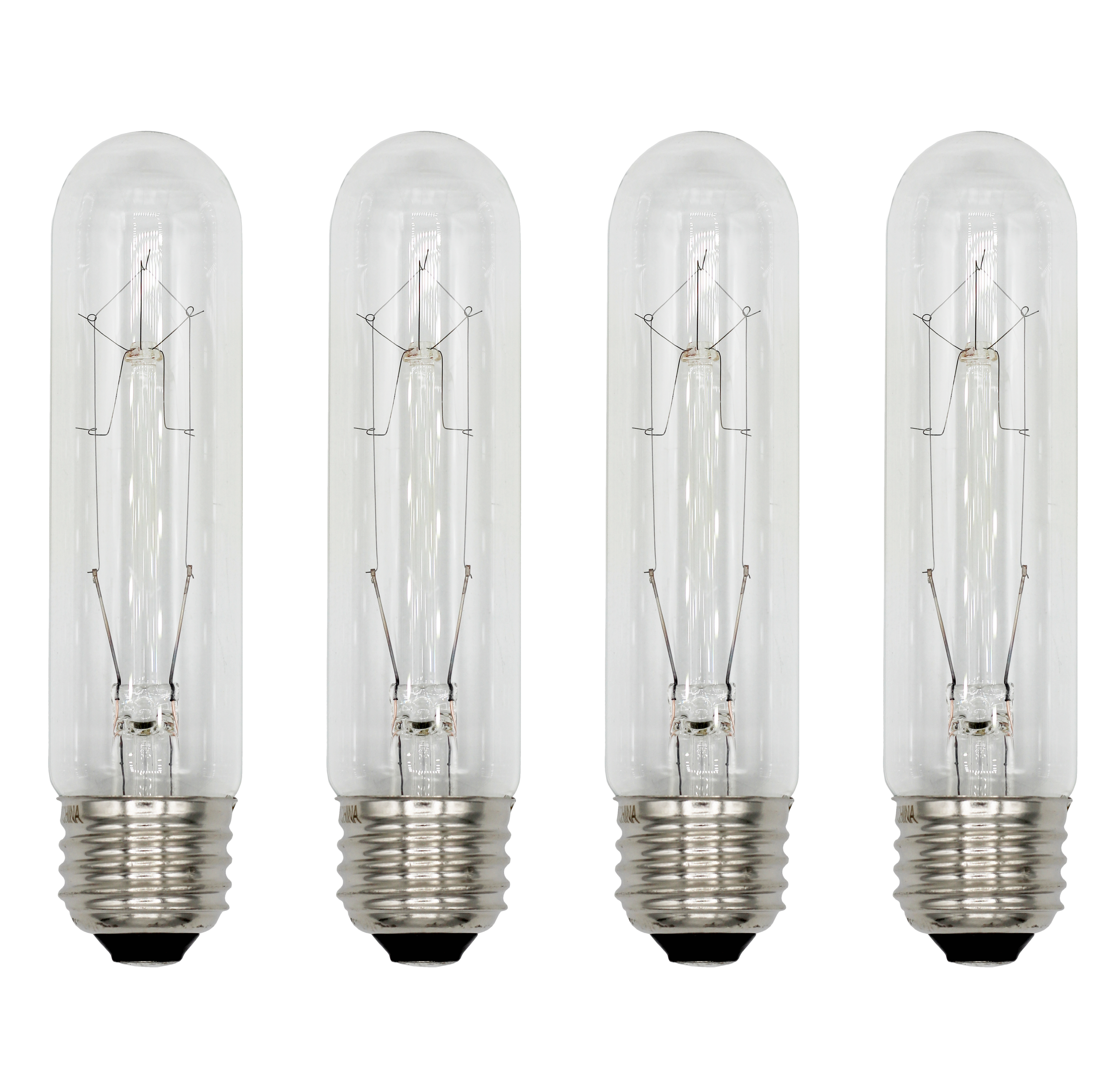 4 Pack of 40 Watt T10 Clear Tubular Light Bulbs - 120V - Medium (E26) Base - 40T10/CL - Incandescent
