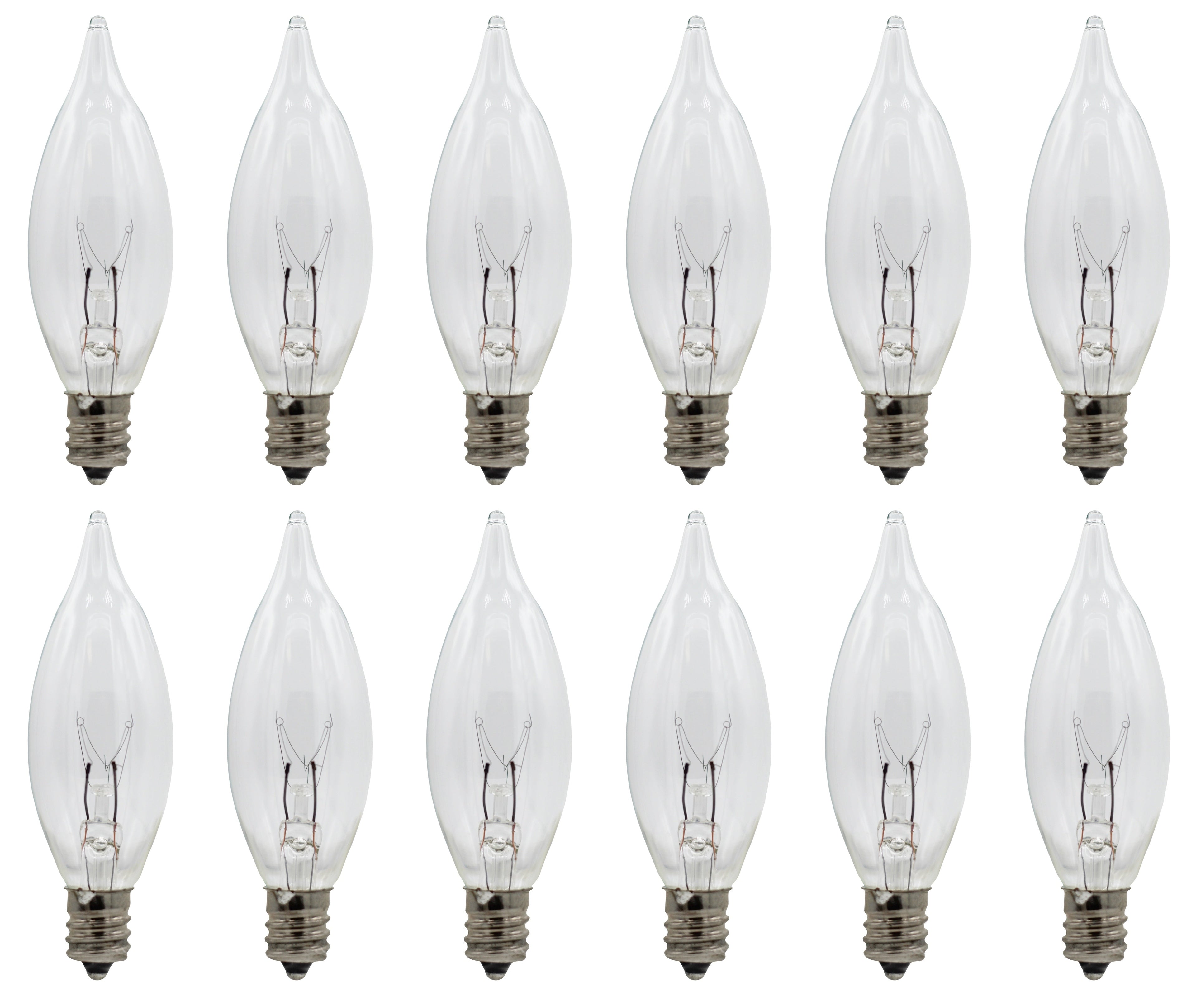 Replacement Light Bulbs for Electric Candle Lamps, Flame Tip Bulbs For Window Candles, Chandeliers - 7 Watt - 120 volt - E12 Candelabra, Clear, Steady Burning bulb - Pack of 12